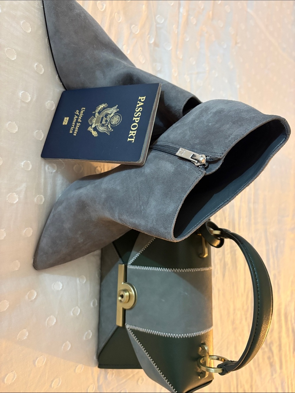 Ivanka Trump Booties Gray Suede Pointed Toe Ankle Boots - zip